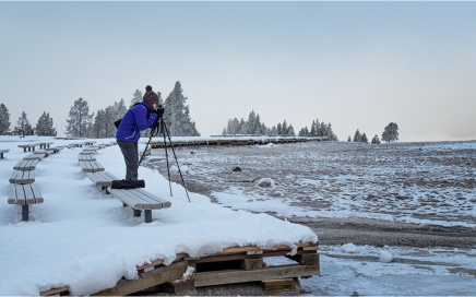 Carol Photographing Old Faithful