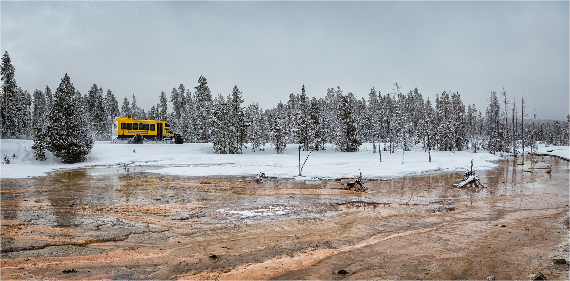 Snow Coach Passing The Silex Spring Run-Off