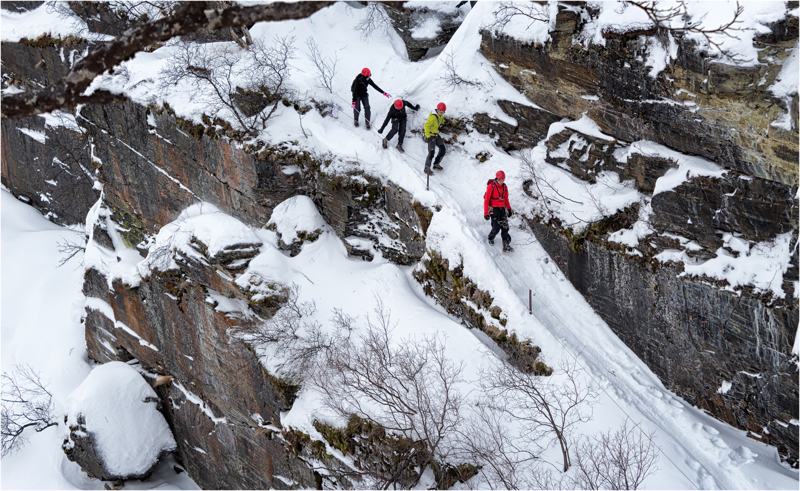 Ice Climbers Descending The Gorge